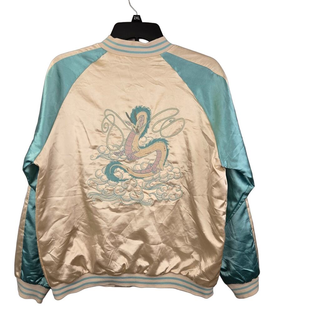 VINTAGE DRAGON SATIN Spirited Away Bomber Jacket Women XL Embroidered RETRO SKAT